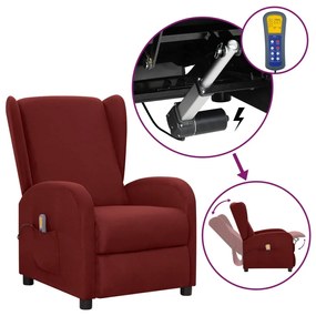 vidaXL Poltrona elevatória de massagens tecido vermelho tinto