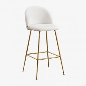Banqueta Alta Kana Design Em Pele De Carneiro Branco & ↑75 Cm & Dourado - Sklum
