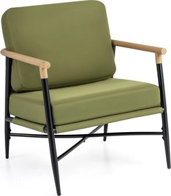 Poltrona moderna de sala com almofadas removíveis com fecho de correr, estrutura em metal e pés ajustáveis, confortável, verde