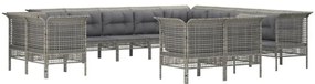13 pcs conjunto lounge de jardim c/ almofadões vime PE cinzento
