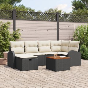 Conjunto de Sofá de Jardim de 7 Peças com Almofadas Preto de Rattan Po