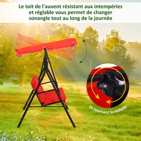 Baloiço de jardim de 3 lugares 1,72 m x 1,1 m x 1,52 m com teto e inclinação ajustável, almofadas no assento e no encosto, , aço preto e poliéster ver