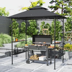 Tenda para churrasco com toldo para jardim 240 x 150 x 257 cm (GRELHADOR NÃO INCLUIDO), ganchos de teto, prateleiras e cestos, cinzento escuro