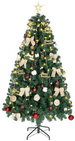 Árvore de Natal de 180 cm com Decorações 200 Luzes LED Branco Quente 8 Modos de Iluminação e 650 Ramos Verde