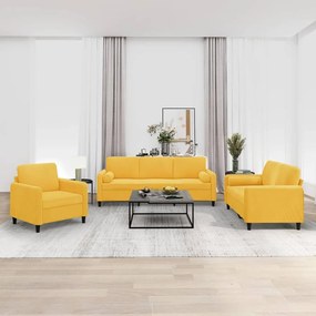 vidaXL 3 pcs conjunto sofás c/ almofadas/almofadões veludo amarelo