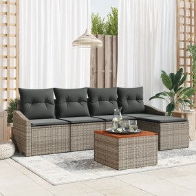 Conjunto de Sofá de 6 Peças com Almofadas Cinza Rattan Sintético Acáci