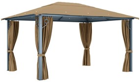 Gazebo com cortina 400x300 cm alumínio cinzento-acastanhado