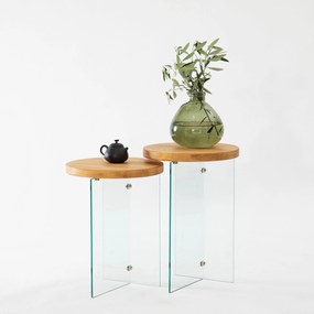 Conjunto de Mesas de Centro Serenity – Carvalho e Transparente – 35x51