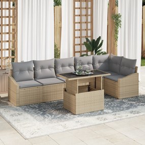 Conjunto de Sofá de Jardim 7 Peças com Almofadas Bege em Rattan