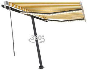 Toldo retrátil manual com LED 350x250 cm amarelo e branco