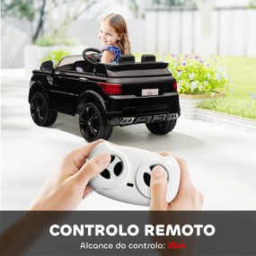 Carro Elétrico SUV Infantil 12V com 2 Motores Controlo Remoto Faróis Buzina Bluetooth Música USB e Abertura de Porta 3-5km/h 110x68x52cm Preto
