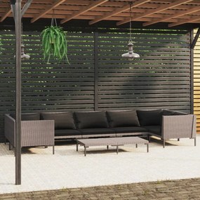 vidaXL 8 pcs conj. lounge jardim c/ almofadões vime PE cinzento-escuro