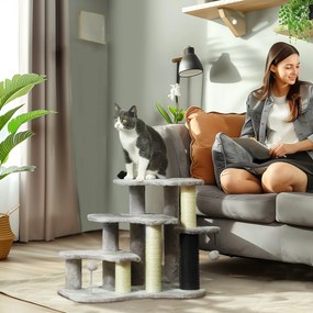 Arranhador para gatos em forma de torre para arranhar, com 50 cm de altura, com plataformas de pelúcia e bolas, para gatos com menos de 5 kg, cinzento
