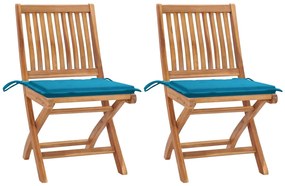 Cadeiras de jardim c/ almofadões azuis 2 pcs teca maciça