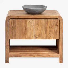 Conjunto De Móvel De Casa De Banho Em Madeira Vacry Castanho Acácia & Cimento Cinzento Redondo Ø40 Cm Tarsis & Sem Espelho & Sem Torneira & ↔&# -