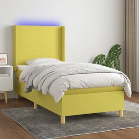 vidaXL Cama box spring c/ colchão e LED 100x200 cm tecido verde