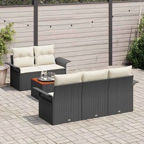 Conjunto de Sofá de Jardim de 6 Peças com Almofadas Pretas em Rattan S