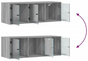 Armário de parede c/ portas de vidro 102x37x35 cm cinza sonoma