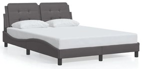 Estrutura de cama c/ luzes LED 140x200cm couro artificial cinza