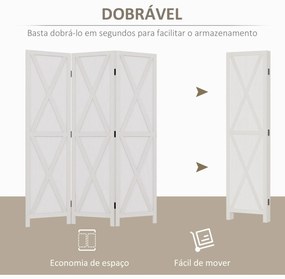 Biombo de 3 Paineis Separador de Ambientes Dobrável 136,5x170cm Divisória para Espaços de Madeira Decoração Elegante Branco