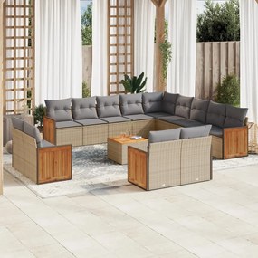 14 pcs conjunto de sofás p/ jardim com almofadões vime PE bege