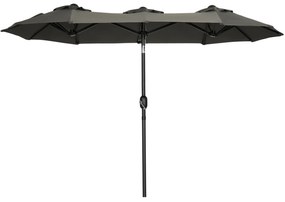 Chapéu de Sol Duplo 285x147x227cm Chapéu de Sol de Jardim com Inclinação de 45° Manivela Estrutura de Aço para Pátio Varanda Piscina Cinza