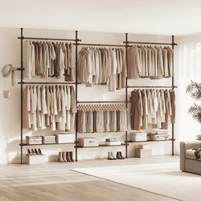 Guarda Roupa 33,5 x (240-353) x (208-310) cm com Barras telescópicas para roupas com 6 barras e 3 prateleiras em preto