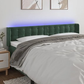 Cabeceira cama c/ luzes LED veludo 183x16x78/88 cm verde-escuro