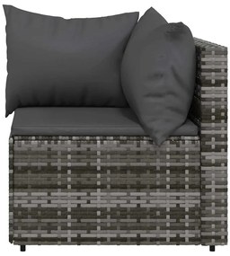 3 pcs conjunto lounge de jardim c/ almofadões vime PE cinzento