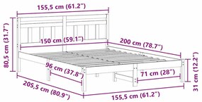 Estrutura da Cama Castanho 150 x 200 cm Madeira de pinho maciça
