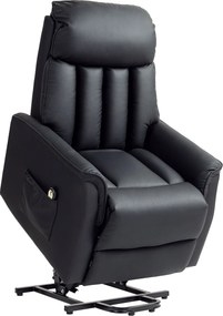 HOMCOM Poltrona Elétrica com Função de Elevação, Poltrona para TV, Poltrona com Assistência para Levantar, Função Reclinável, Couro Sintético, 80 x 94 x 104 cm, Preto | Aosom Portugal