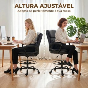 Cadeira de Desenho Cadeira de Escritório Ergonómica Giratória com Altura e Descanso para os Pés Ajustável Preto