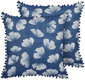 Conjunto de 2 almofadas com padrão de folha azul e branco 45 x 45 cm DANDELION Beliani