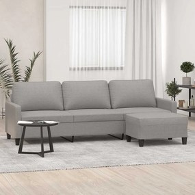 vidaXL Sofá de 3 lugares com apoio de pés 210 cm tecido cinzento-claro
