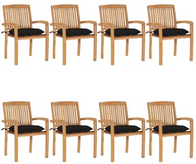 vidaXL Cadeiras de jardim empiháveis c/ almofadões 8 pcs teca maciça