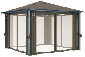 Gazebo c/ cortinas e cordões luzes LED 3x3 m alumínio cinza-ac.
