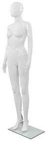 vidaXL Manequim feminino completo base em vidro 175cm branco brilhante