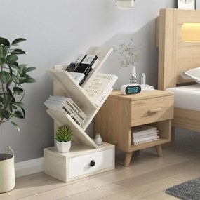 Estante forma de árvore de 5 camadas com gaveta utilitária e suporte para armazenamento de livros pequenos 30 x 17,5 x 60 cm Bege