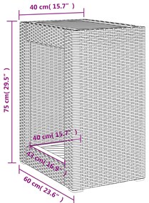 Mesa apoio jardim c/ tampo madeira 60x40x75 cm vime PE cinzento