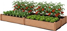 Floreira de madeira para horta, floreira elevada com 4 zonas de cultivo, fundo aberto, montagem sem ferramentas, 234 x 109 x 25 cm, castanho claro