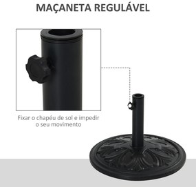 Base para Chapéu de Sol Redondo de HDPE e Cimento para Mastros Ø35/38/48 mm Peso 13 kg Ø48x34 cm Preto