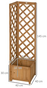 Floreira com Treliça de Madeira Caixa de Plantio com Suporte para Plantas Trepadeiras Cultivos de Plantas Flores Decoração 40x40x145cm Madeira