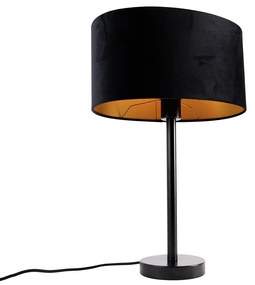 Candeeiro de Mesa Preto com Abajur de Veludo Oval Preto 35cm - Simplo Moderno,Clássico / Antigo