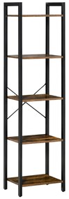 HOMCOM Estante de Estilo Industrial de 5 Níveis Estante para Livros de Armazenamento com Estrutura de Aço para Sala de Estar Escritório Cozinha Dormitório 40x30x154cm Marrom Rústico