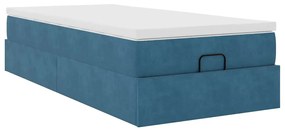 Estrutura de cama otomana com colchão azul escuro veludo