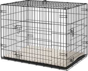 Gaiola para cães, gaiola de transporte dobrável com 2 portas, tabuleiro removível e almofada lavável, 75 x 48,5 x 53 cm, preta