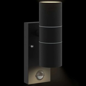Lanterna de Parede Externa com Sensor Aço Inoxidável Preto IP44