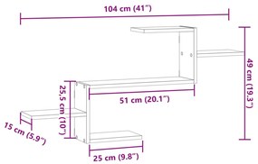 Prateleira parede 104x15x49cm derivados madeira cinzento sonoma