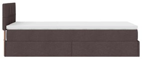 Cama otomana com colchão &amp; LEDs 90x200cm tecido castanho escuro