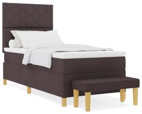 Cama Box com Colchão &amp; Banco Marrom Escuro 90x200 cm Tecido